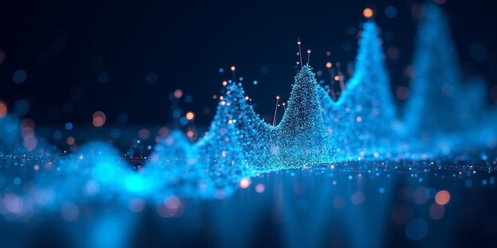 Abstract visualization of interconnected data nodes and growth charts